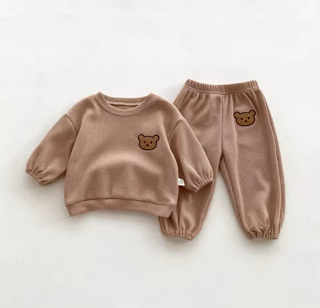 Bear Ribbed Tracksuit Brown