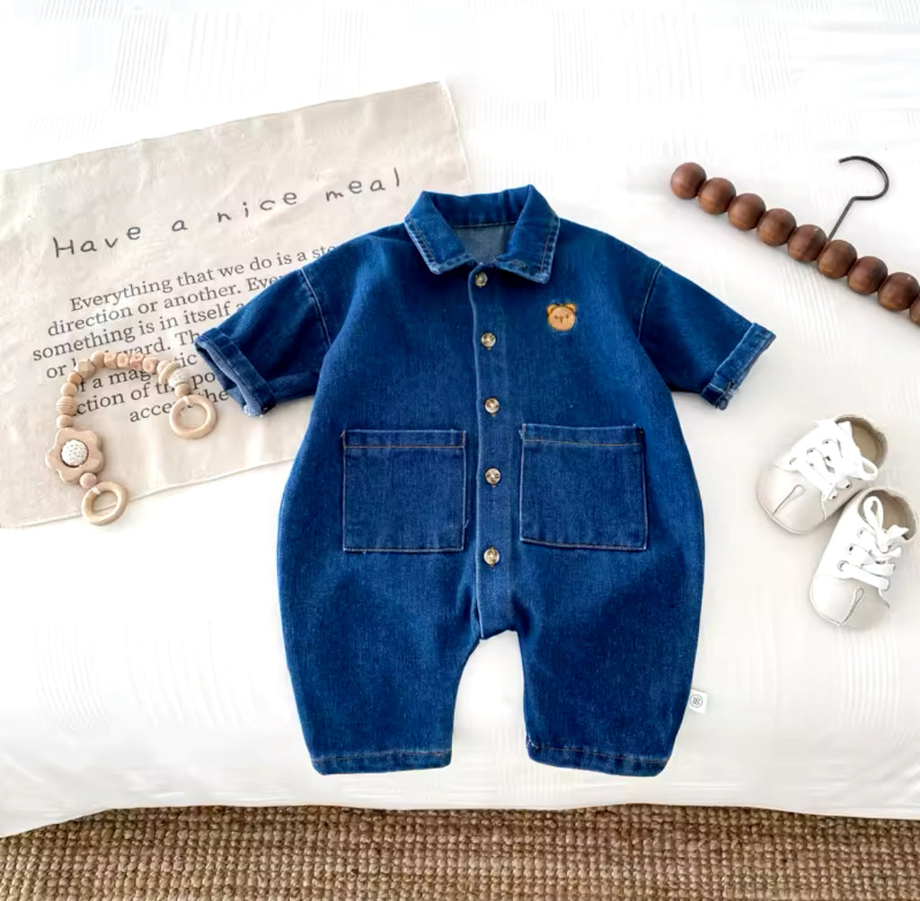 Bear Dark Blue Denim Romper