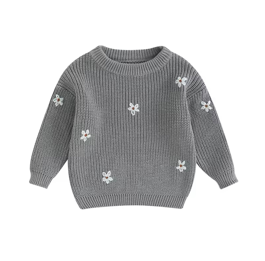 Flower Knitted Jumper Grey