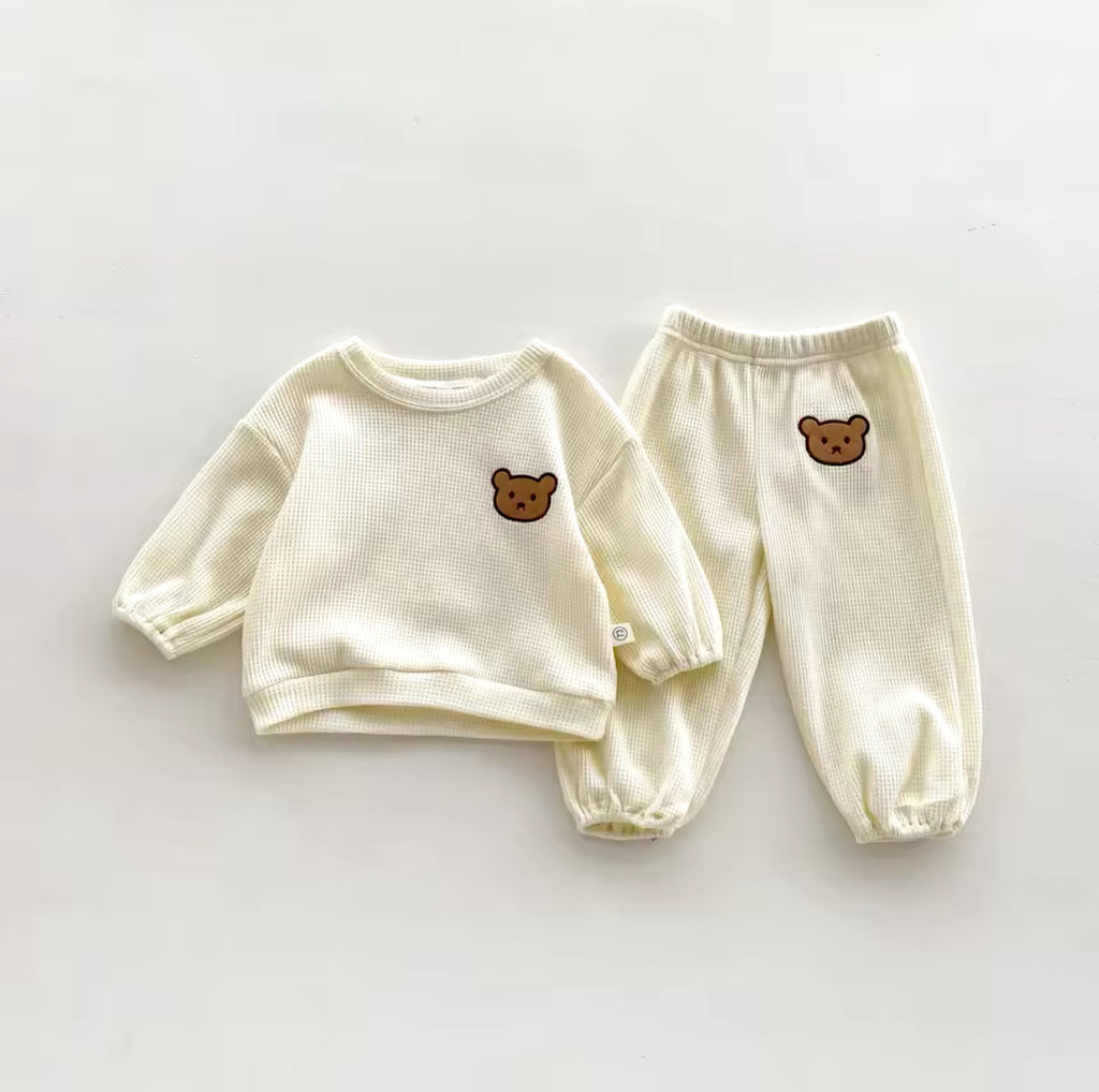 Bear Ribbed Tracksuit Beige